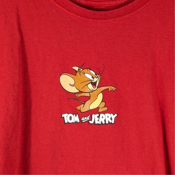 Tom and Jerry Crop T Shirt Womens XL Red Cartoon Graphic Short Sleeve Tee - Picture 3 of 4